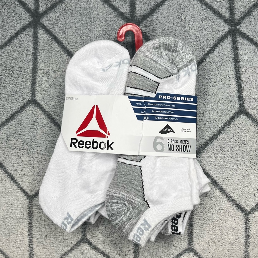 Reebok Pro Series 6 Pack No Show Socks NWT S